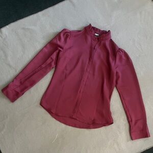 Express Red Fitted Long Sleeve Button Down Shirt